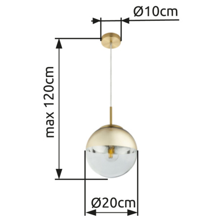 Závesné svietidlo, kov zlatý, sklo priehľadné zlaté, Ø200, V:1200, bez žiarovky 1xE27, max. 40W 230V 12