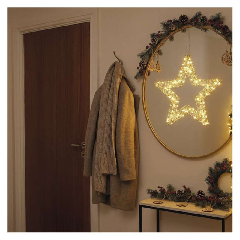 LED dekorácia – závesná hviezda, 3xAA, teplá biela, časovač 3