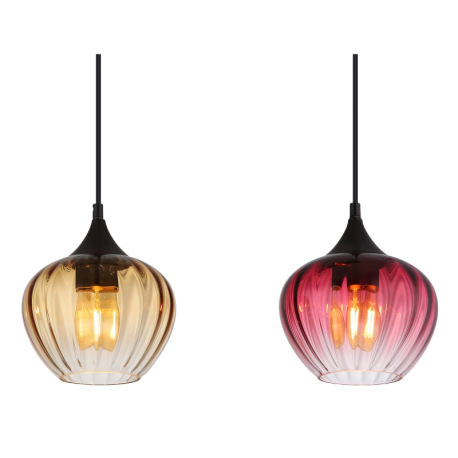 Závesné svietidlo, kov čierny matný, sklo modré/číre, sklo červené/číre, sklo jantárové/číre, kábel 4
