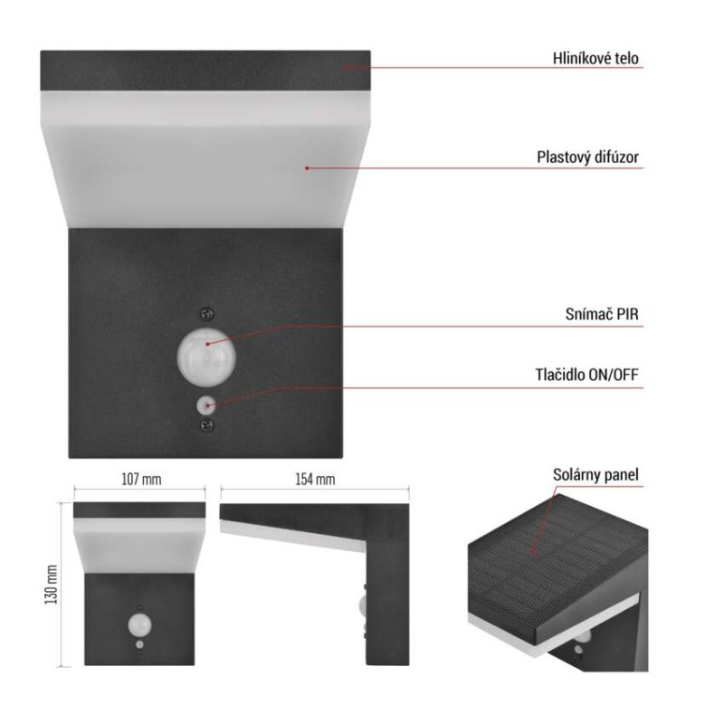LED záhradné solárne nástenné svietidlo VEREA, senzor súmraku, 10,7 x 15,4 x 13 cm 5