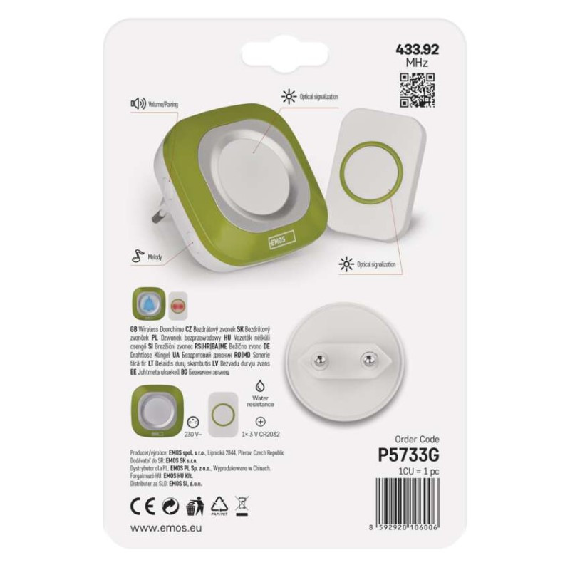 Domový bezdrôtový zvonček P5733G do zásuvky 8