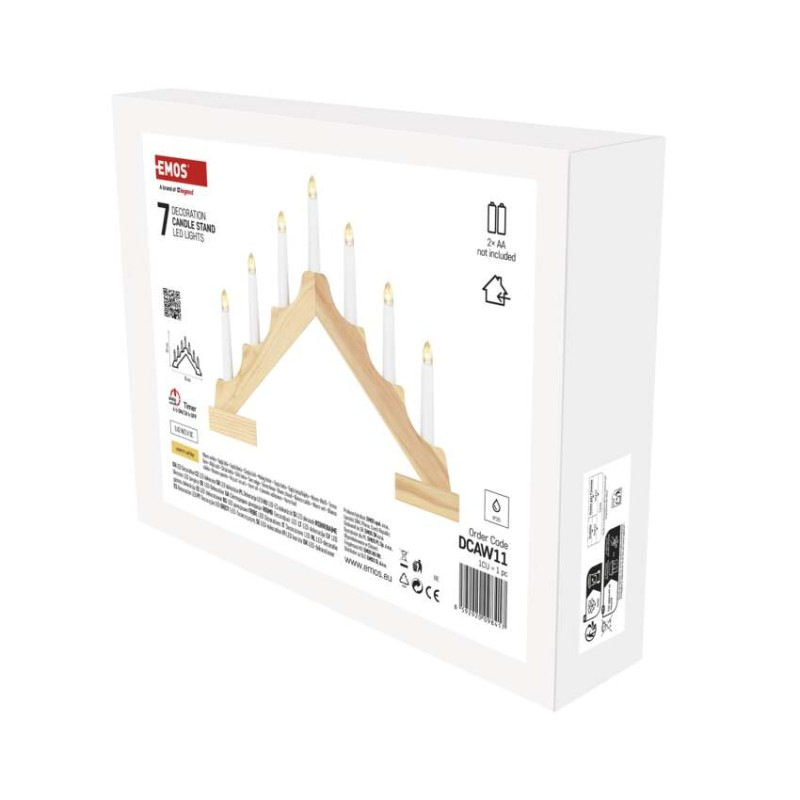 LED svietnik drevený, 29 cm, 2x AA, vnútorný, teplá biela, časovač 1