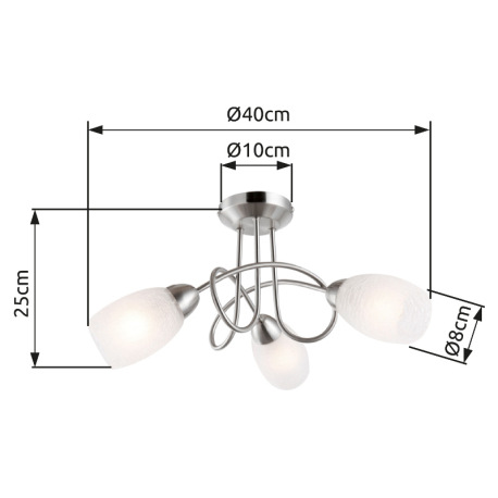 Stropné svietidlo, kov, nikel matný, sklo imitácia prasknutého skla, Ø 400, V: 250, bez žiaroviek 3x 1