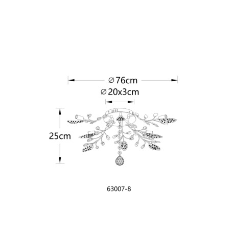 Stropné svietidlo, kov čierny matný, číre akrylové krištále, číry akrylový dekor, ø 760 mm, V: 250 m 6