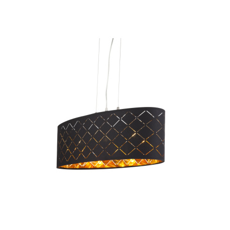 Závesné svietidlo, kov nikel matný, textil čierny a zlatý, tienidlo s ozdobným dierovaním, DxŠxV: 65 11