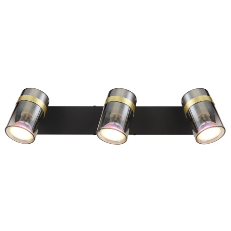 Stropné svietidlo, bodové, kov čierny matný, dymové sklo s prechodom do priehľadného skla, kov mosad 16