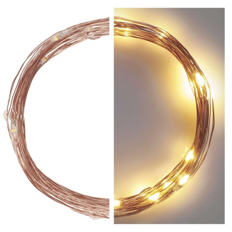 LED vianočná nano reťaz medená, 4 m, vonkajšia aj vnútorná, teplá biela, časovač 5