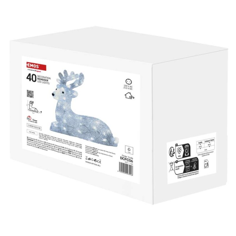 LED vianočný jelenček, 27 cm, vonkajší aj vnútorný, studená biela, časovač 1