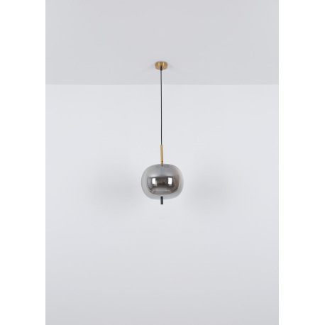 Závesné svietidlo, kov čierny, mosadz, dymové sklo, ø: 220mm, V:1200mm, bez žiarovky 1x E27, max. 60 7