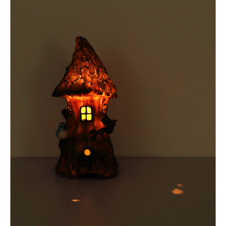 Solárne svietidlo, plast hnedý a zelený, domček z kmeňa stromu, IP44, vypínač, akumlátor V40H 40mAh 6