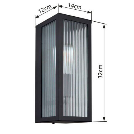 Vonkajšie svietidlo kov čierny matný, sklo číre, satinované, smer svetla: nahor, IP44, sklo drážkova 16