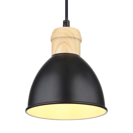 Závesné svietidlo, kov čierny a biely, kov vzhľad dreva, čierny PVC kábel, ø: 150mm, V:1200mm, bez ž 3