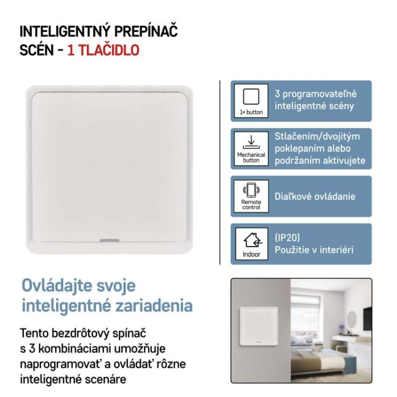 GoSmart Prenosný ovládač scén IP-2001ZW, ZigBee 3.0, 1-tlačidlový