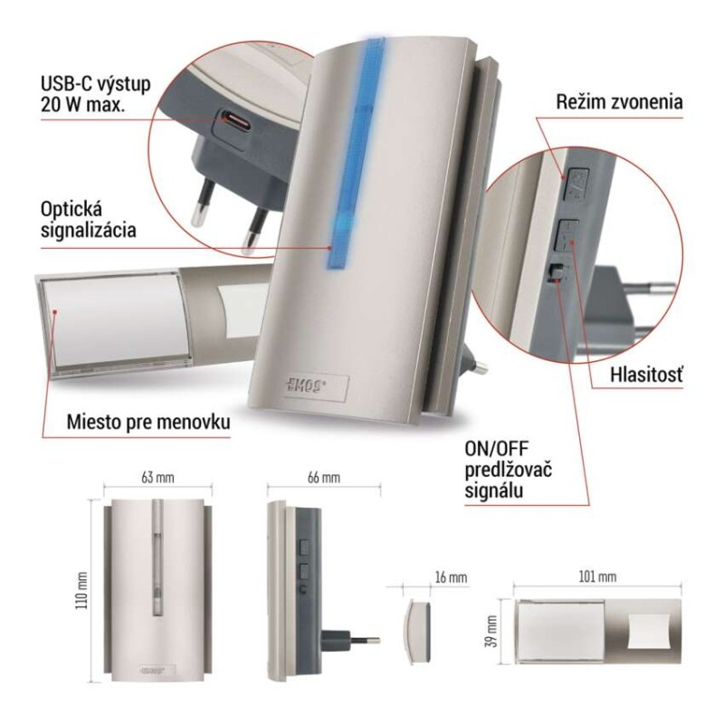 Domový bezdrôtový zvonček P5760N do zásuvky, možnosť predĺženia signálu 6