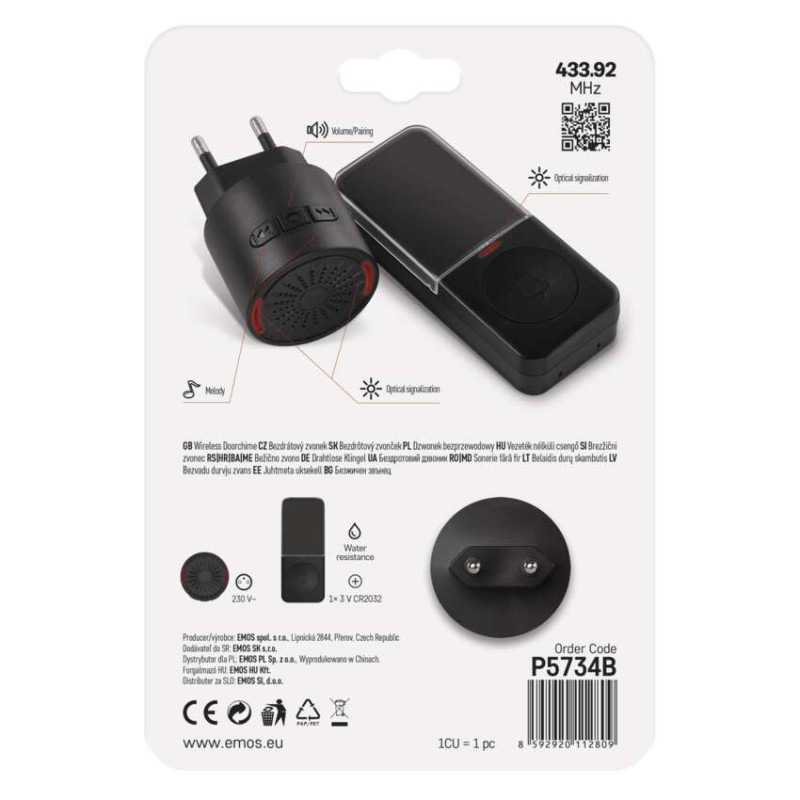 Domový bezdrôtový zvonček P5734B do zásuvky 10