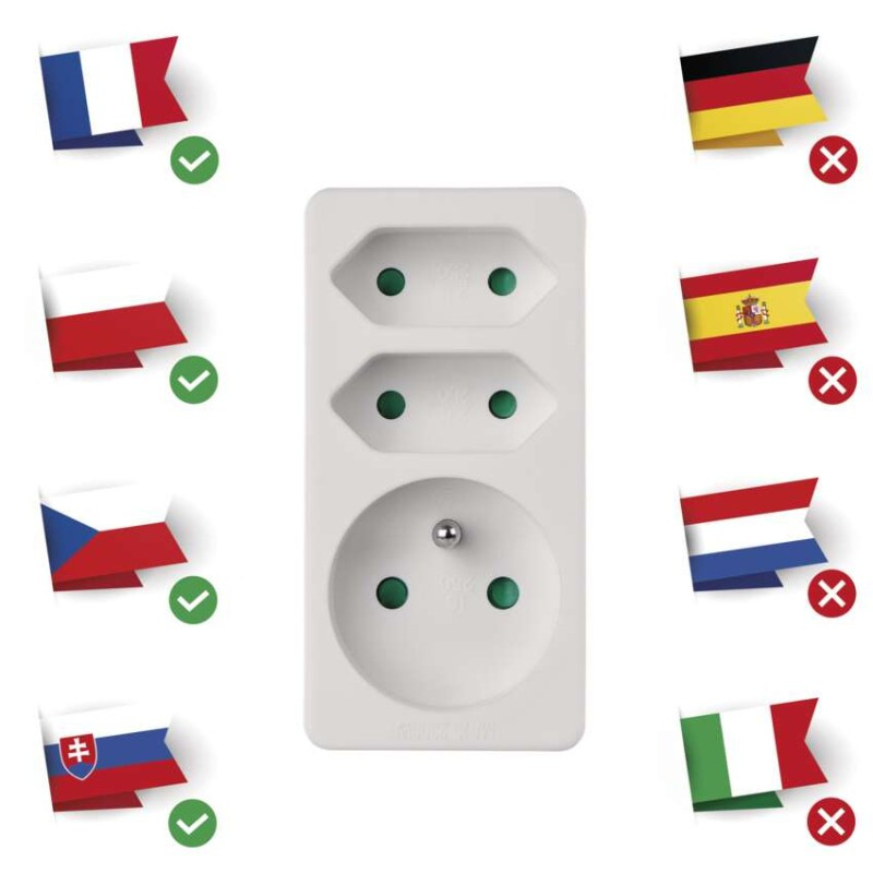 Rozbočovacia zásuvka 2× plochá + 1× guľatá, biela 1