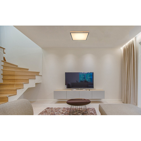 Stropné svietidlo, hliník, grafit, imitácia dreva, akryl biely, rám vo vzhľade dubu, DxŠxV: 450x450x 1