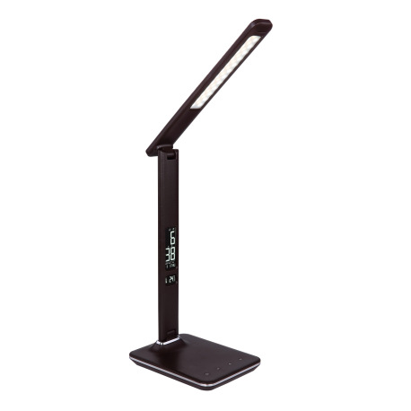 Stolová lampa, plast hnedý, imitácia kože, chróm, čas, dátum, teplomer, stmievateľné, fixácia farieb 3
