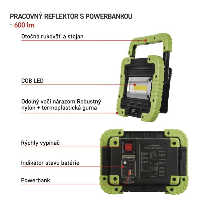 COB LED nabíjací pracovný reflektor P4534, 600 lm, 3000 mAh 1