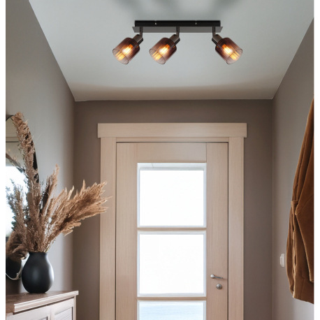 Stropné svietidlo, kov čierny chróm, sklo medenej farby a priehľadné, DxŠxV: 400x80x180mm, bez žiaro 11