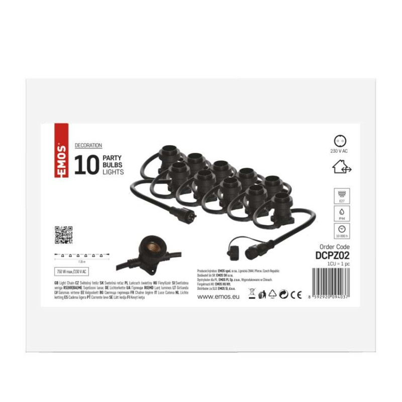 Spojovacia svetelná reťaz na 10 žiaroviek E27 bez prívodu, 7,35 m, vonkajšia aj vnútorná 5