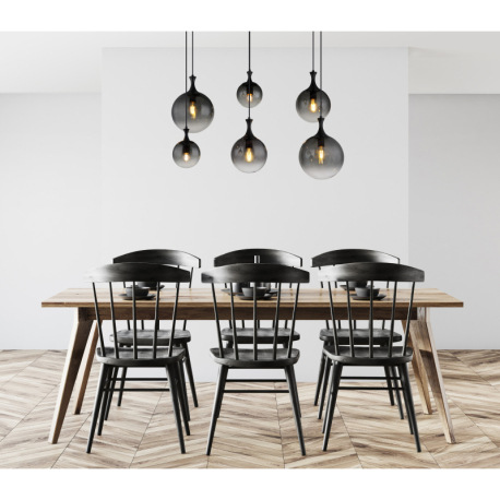 Závesné svietidlo, kov čierny, sklenené gule dymovej farby, kábel PVC čierny, výškovo nastaviteľné, 1