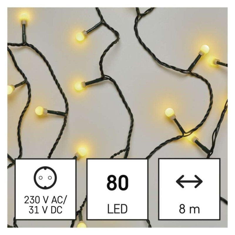 LED vianočná cherry reťaz – guličky, 8 m, vonk. aj vnútor., teplá biela, programy, časovač 4