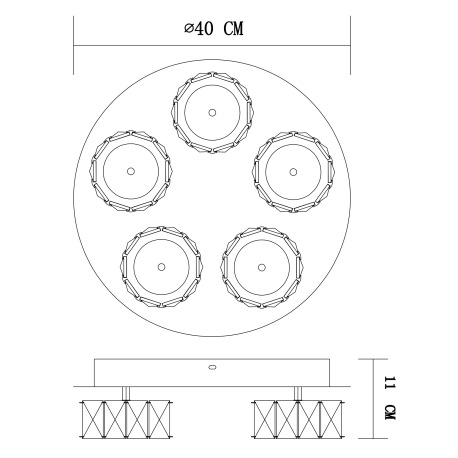 Stropné svietidlo, kov chróm, kryštál K5 priehľadný, akryl satinovaný, stmievateľné, Ø400, V:110, vr 5