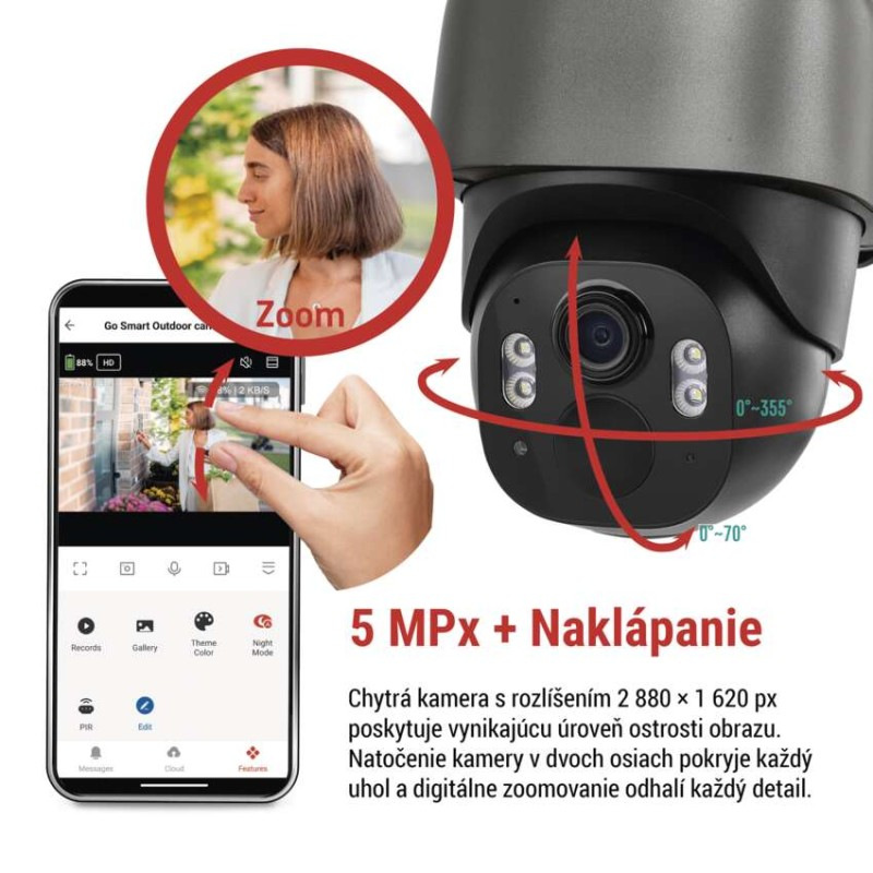 GoSmart Vonkajšia batériová kamera IP-1200G WASP s WiFi a solárnym panelom 1