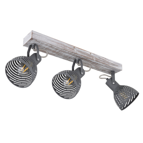 Stropné svietidlo, drevo nabielené, kov sivý modrý, tienidlo s ozdobnými štrbinami, DxŠxV:540x125x25 3