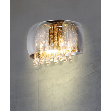 Nástenné svietidlo, chróm, sklo dymové, sklenené krištále priehľadné, ŠxV:280x175, H:145, bez žiarov 11