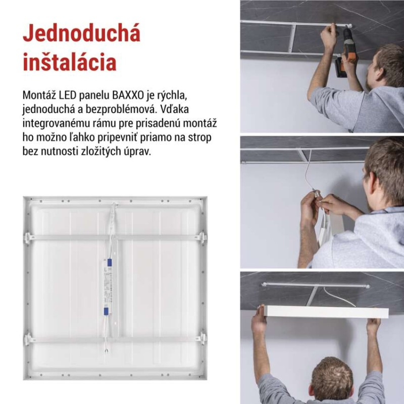 LED panel BAXXO 60×60, štvorcový prisadený biely, 36W neutr. biela 5