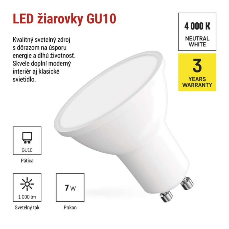LED žiarovka Classic MR16 biela/ GU10 / 7 W (72 W) / 1000 lm / Neutrálna biela 1