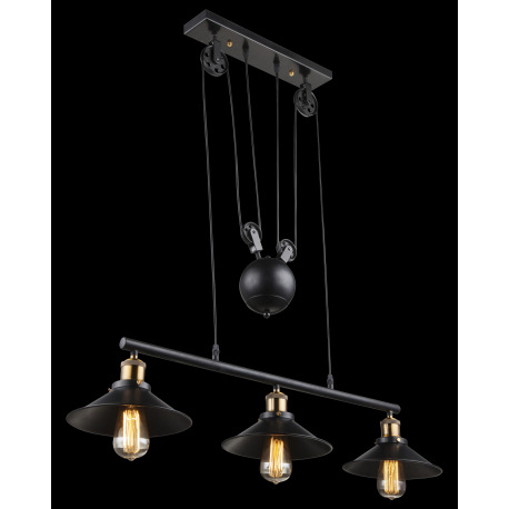 Závesné svietidlo, kov čierny, stará mosadz, výškovo nastaviteľné, 90-180 cm, DxŠxV:920x220x1800, be 2