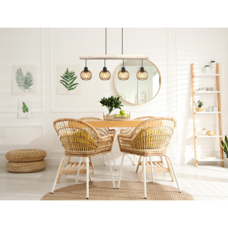 Závesné svietidlo kov čierny matný, prírodné drevo, sklo jantárovej farby, kábel PVC čierny, výškovo 1