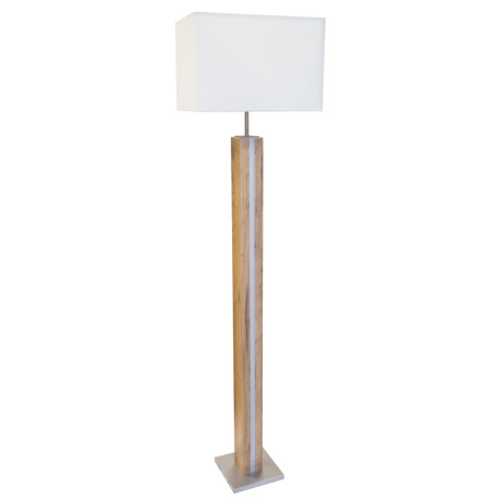 Stojacia lampa, MDF imitácia dreva, kov farby dub, textil béžová, tlačidlový spínač, stmievateľná, s 2