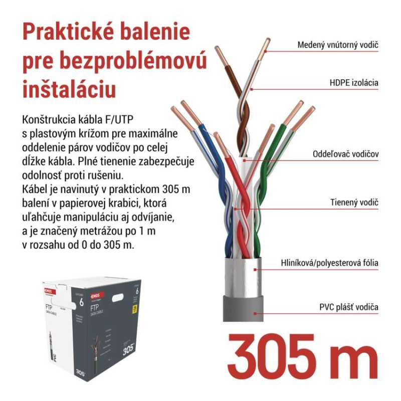 Datový kábel FTP CAT 6, 305m 2