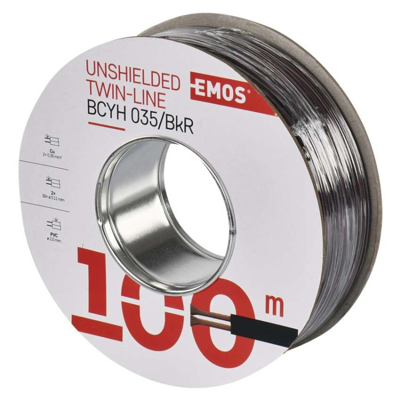 Dvojlinka netienená 2×0,35mm čierno/červená, 100m 3