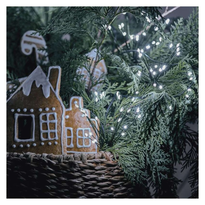 LED svetelná reťaz – svietiace trsy, nano, 8 m, vnútorná, studená biela, časovač 5