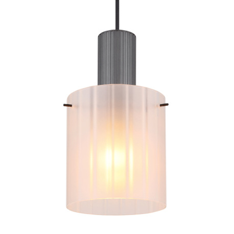 Závesné svietidlo, kov sivý tmavý, satinované sklo, čierny textilný kábel, možnosť skrátenia výšky, 3