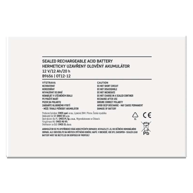 Bezúdržbový olovený akumulátor 12 V/12 Ah, faston 6,3 mm 8