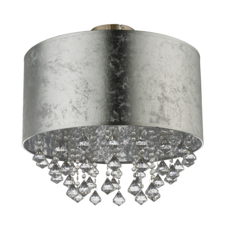 Stropné svietidlo, kov nikel matný, textil strieborný, akrylové krištále priehľadné, Ø400, V:380, be 3