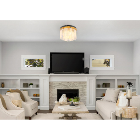 Stropné svietidlo, kov zlatá farba matná, čierna, sklenené tyče biele, priehľadné, ø: 320mm, V: 230m 9