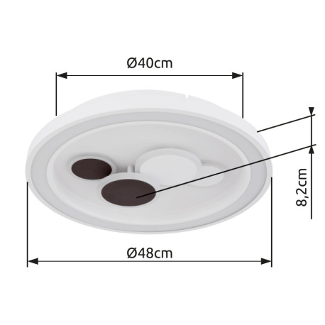Stropné svietidlo, kov biely, akryl biely, stmievateľné, diaľ.ovládanie, fixácia farby, Ø480, V:82, 9