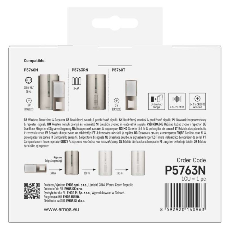 Domový bezdrôtový zvonček P5763N na 3× AA, možnosť predĺženia signálu 11