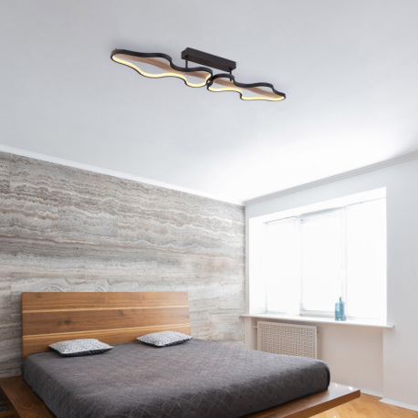 Stropné svietidlo, kov čierny matný, drevo, hliník čierny matný, stmievateľné, niekoľko úrovní pomoc 1