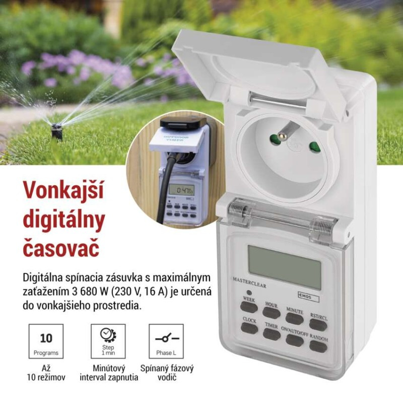 Časovač – digitálna spínacia zásuvka vonkajšia IP44 3