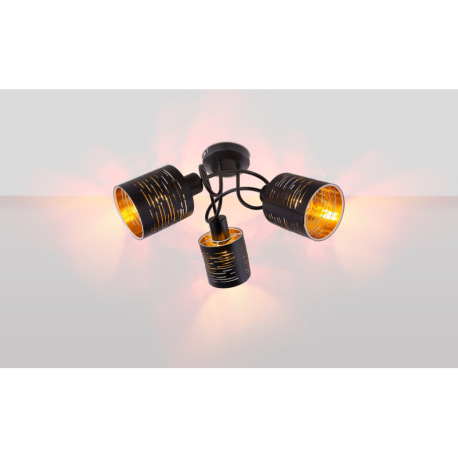 Stropné svietidlo, kov čierny, plast čierny a zlatý, Ø400, V:210, bez žiaroviek 3xE14, max. 15W 230V 1