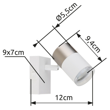 Nástenné svietidlo, kov biely, hliník nikel matný, hliník biely, plast transparentný, kolískový vypí 16