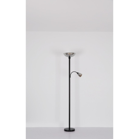 Stojanové svietidlo, kov čierny matný, sklo dymovej farby, flexo, 2 vypínače, ø:300 mm, V:1780 mm, d 19